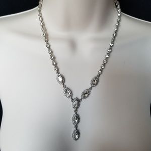 Silver rhinestones Necklace Prom Wedding Party 18" Hypo Allergenic